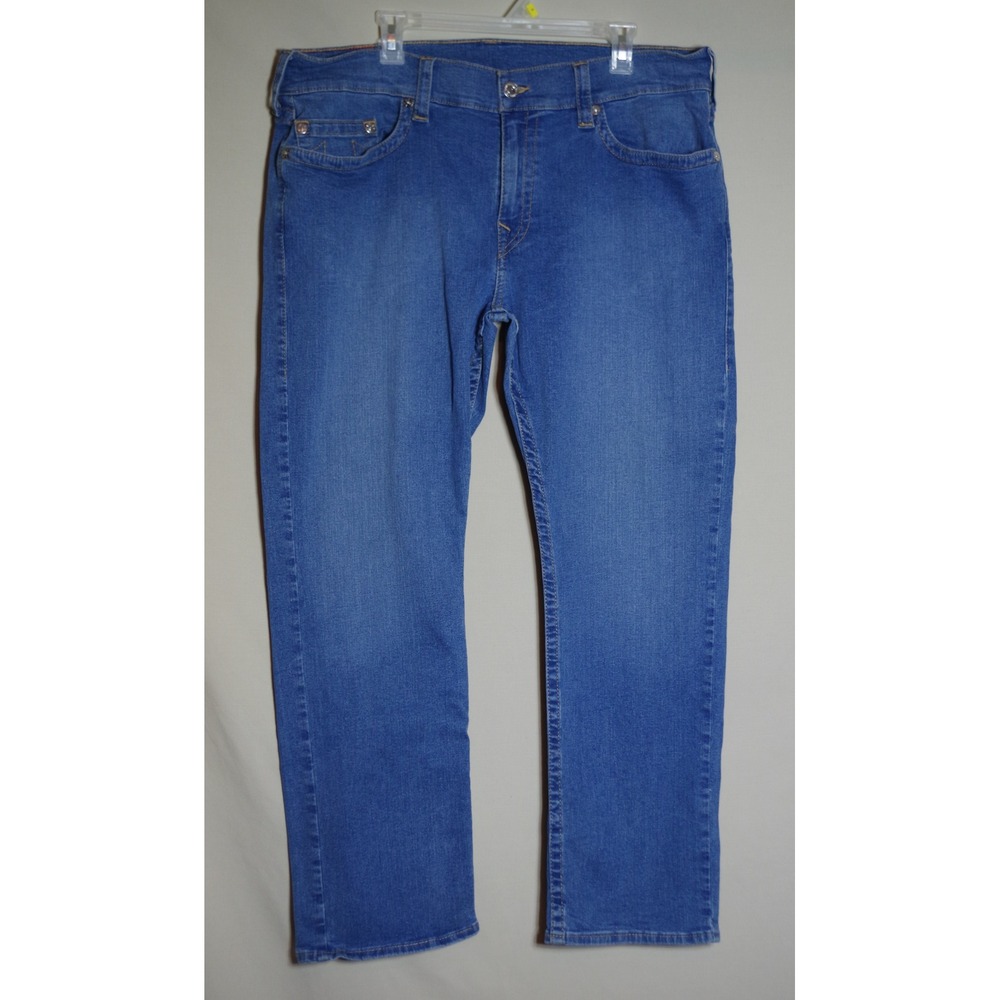 True Religion Ricky Relaxed Straight Jeans Blue Medium Wash Mens 38x30 Denim